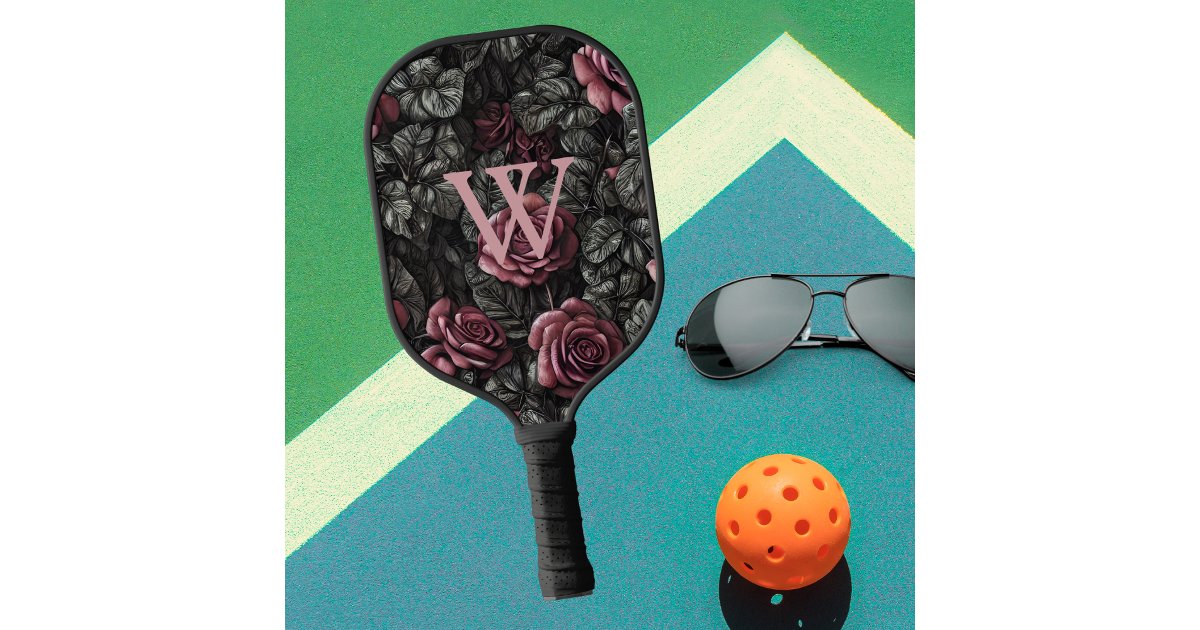 Vintage Roses Monogram Pickleball Paddle Zazzle