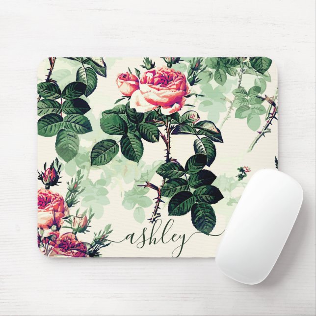 Vintage Roses Mouse Pad (With Mouse)