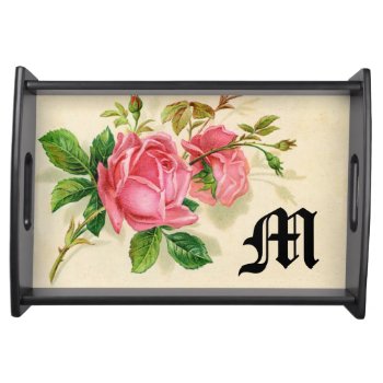 Vintage Roses Name Initial Serving Tray by Boopoobeedoogift at Zazzle