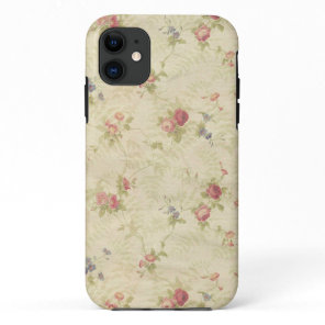 Vintage Roses old distressed fabric pattern iPhone 11 Case