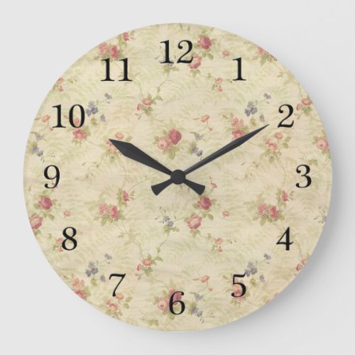 Vintage Roses old distressed fabric pattern Large Clock