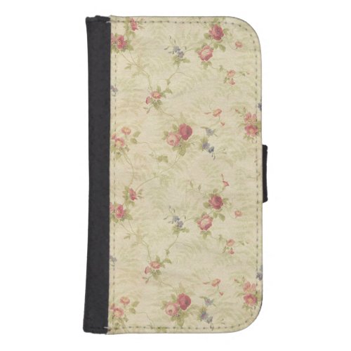 Vintage Roses old distressed fabric pattern Galaxy S4 Wallet Case