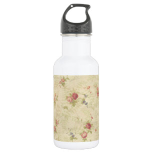 Vintage Roses old distressed fabric pattern Stainless Steel Water Bottle