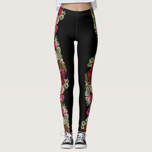 Vintage Roses on Black Goth Leggings