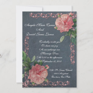 Vintage roses on chalkboard wedding Invitation