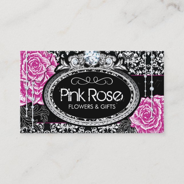 Vintage Roses on Damask Business Cards (Front)