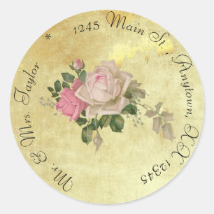 Vintage Roses on Gold Customized Classic Round Sticker