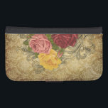 Vintage Roses on Gold Damask Galaxy S4 Wallet Case<br><div class="desc">Elegant red,  pink and yellow roses with engraved swirls on a richly detailed gold damask background.</div>