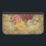 Vintage Roses on Gold Damask Galaxy S4 Wallet Case<br><div class="desc">Elegant red,  pink and yellow roses with engraved swirls on a richly detailed gold damask background.</div>