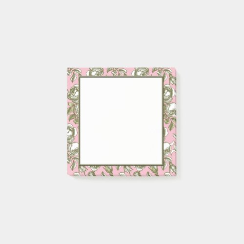 Vintage Roses on Light Pink Floral Square Stickies Post_it Notes