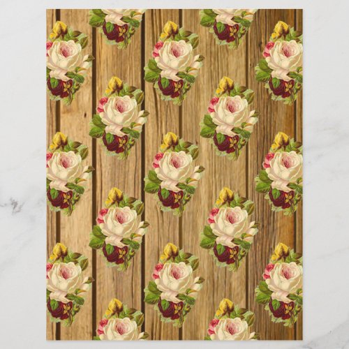 Vintage Roses on Rustic Wood Scrapbook Paper