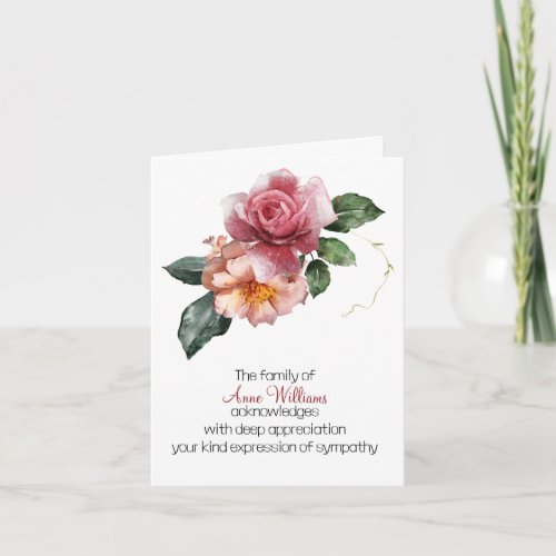 Vintage Roses On White Sympathy Thank You Card