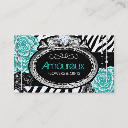 Vintage Roses on Zebra Business Cards
