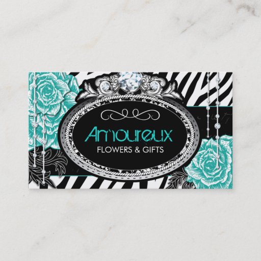 Customizable Vintage Roses on Zebra Business Cards