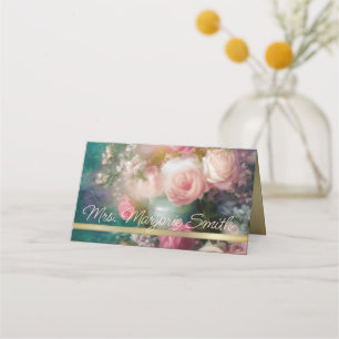 Vintage Roses Painted In Old Dutch Style Place Card
