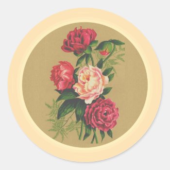 Vintage Roses Painting  Classic Round Sticker by pinkpassions at Zazzle