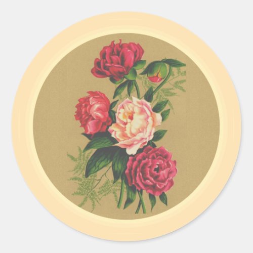 Vintage Roses Painting  Classic Round Sticker
