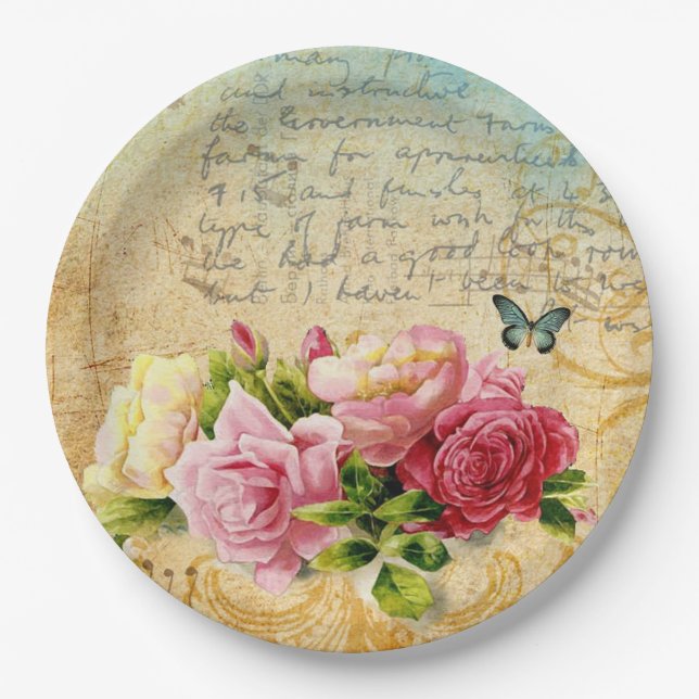 Vintage Roses Paper Plates (Front)