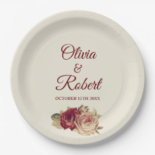 Vintage Roses Paper Plates