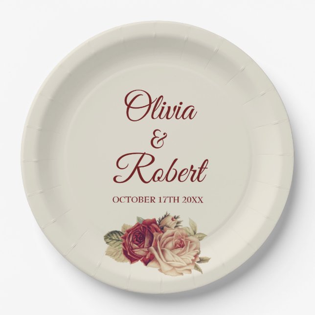 Vintage Roses Paper Plates (Front)