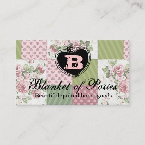 Vintage roses patchwork quilt quilting sewing business card