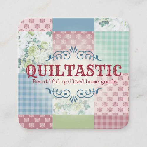 Vintage roses patchwork quilt quilting sewing square business card