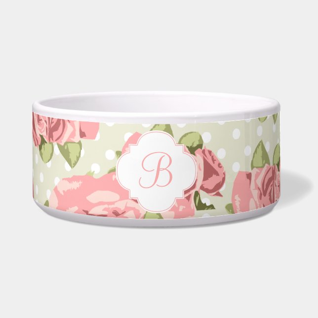 Vintage Roses Pattern Monogram Bowl (Front)