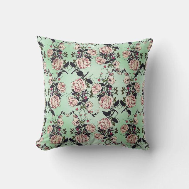 Vintage Roses Pattern Throw Pillow (Front)