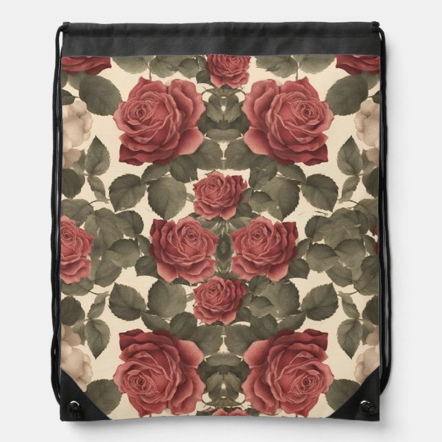 Vintage Roses Patterns Victorian Style Drawstring Bag (Front)
