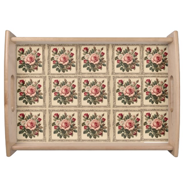 Vintage Roses Patterns Victorian Style Serving Tray (Front)