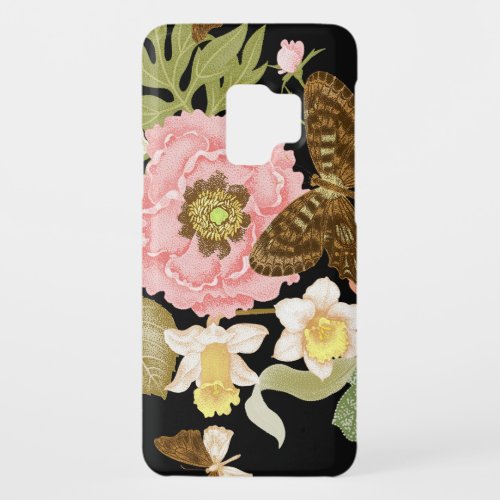 Vintage Roses Peonies Black Floral Pattern Case_Mate Samsung Galaxy S9 Case