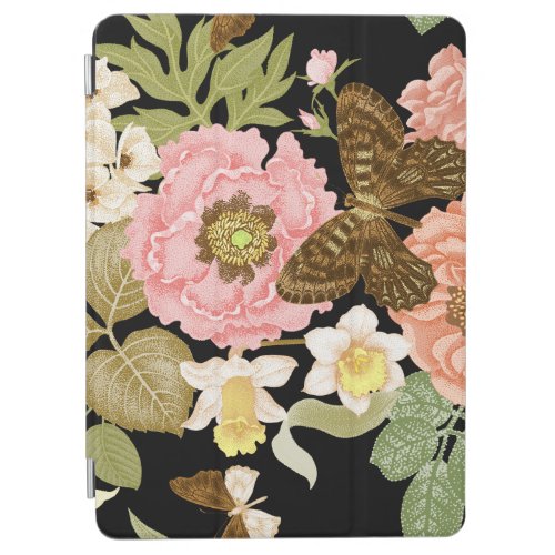 Vintage Roses Peonies Black Floral Pattern iPad Air Cover