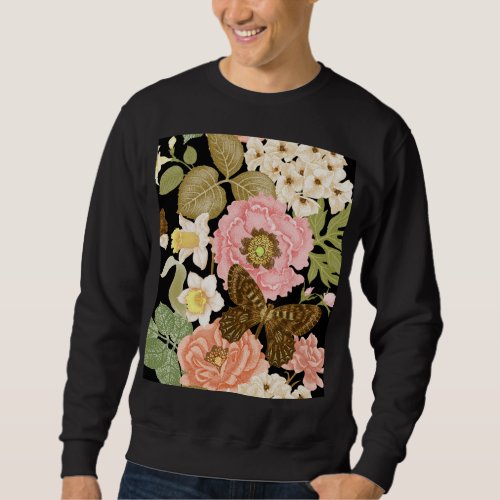 Vintage Roses Peonies Black Floral Pattern Sweatshirt