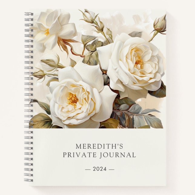 Vintage Roses Personalized Antique White Floral Notebook (Front)