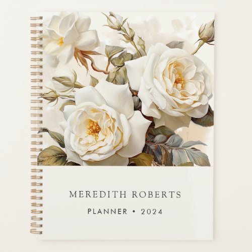 Vintage Roses Personalized Antique White Floral Planner