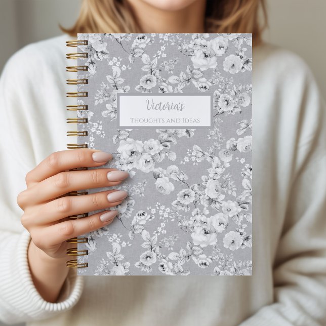 Vintage Roses Personalized Journal Notebook (Vintage Roses Notebook Grey)