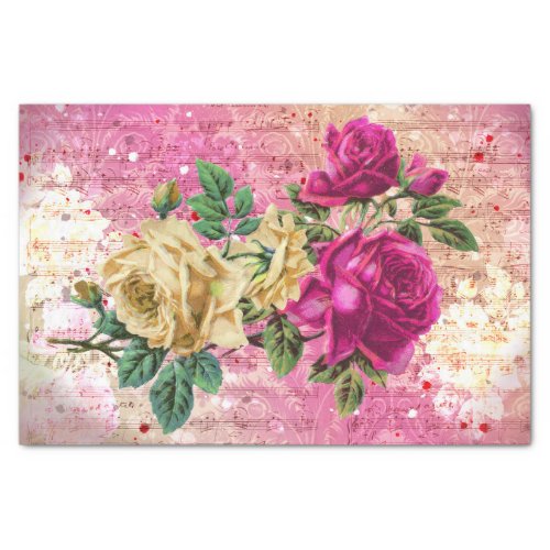 Vintage Roses Pink Cream Decoupage Tissue Paper