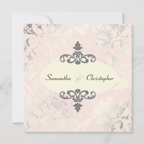 Vintage Roses + Pink/Faux Silver/Grey invitations