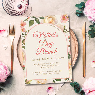 Vintage Roses Pink Florals Mother's Day Brunch Invitation
