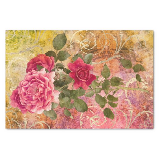 Vintage Roses Pink Gold Damask Floral Pattern Tissue Paper