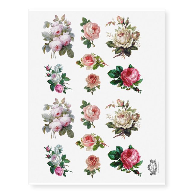Vintage roses , shades of pink. temporary tattoos (Front)