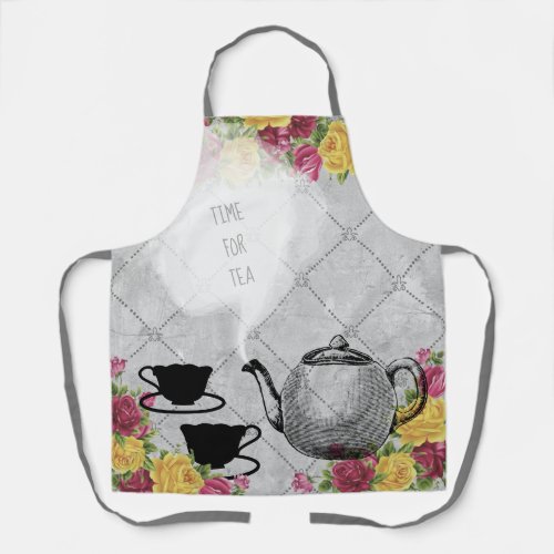 Vintage roses steaming teapot cooking kitchen apron