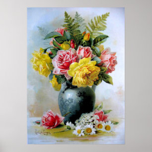 Vintage Roses Still Life Floral, Paul De Longpre Poster