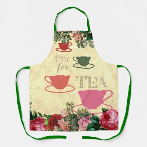 Vintage roses tea coffee cups cooking kitchen apron