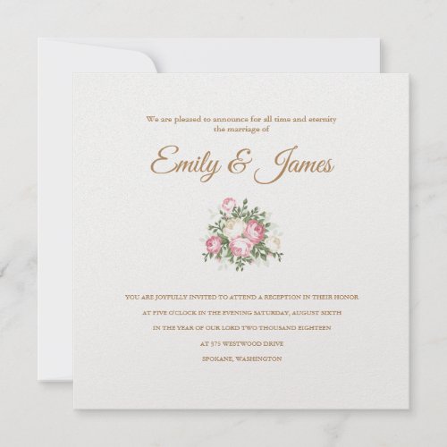 Vintage Roses Temple Wedding Reception Invitation