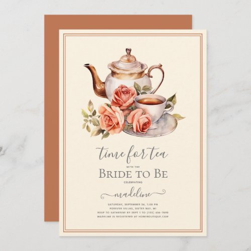 Vintage Roses Time for Tea Bridal Shower Invitation