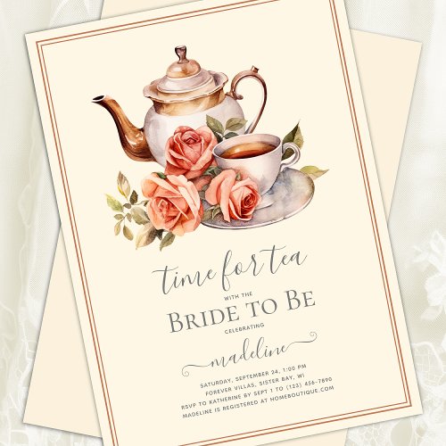 Vintage Roses Time for Tea Bridal Shower Invitation