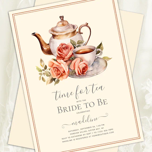 Vintage Roses Time for Tea Bridal Shower Invitation | Zazzle