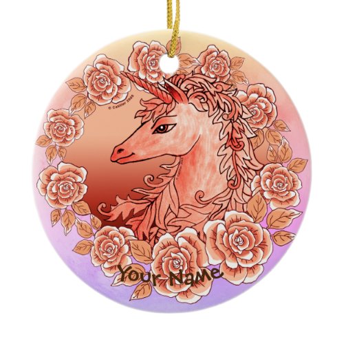 Vintage Roses Unicorn Ceramic Ornament