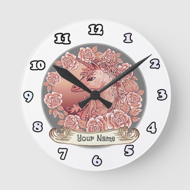 Vintage Roses Unicorn  clock (Front)